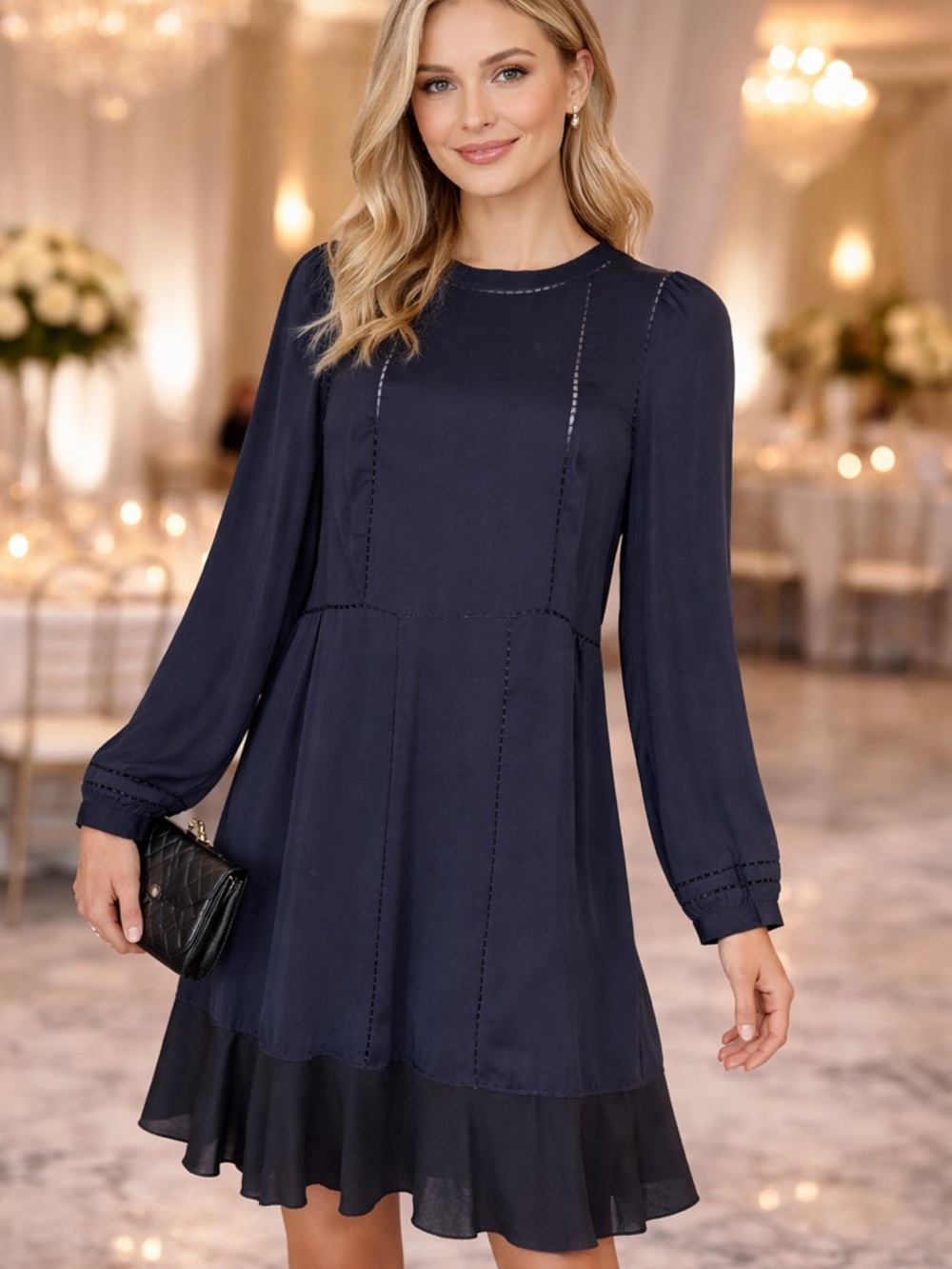All Saints NWT Frieda Midi Dress Ink Blue Quiet Luxury Formal Event Old Money 10